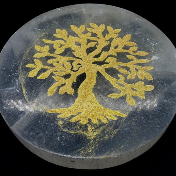 Plaque de rechargement Sélénite - Arbre de vie doré - 10 cm