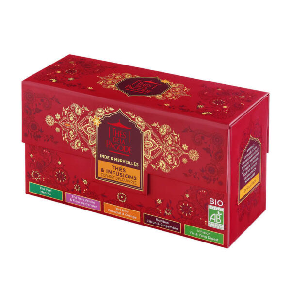 Coffret 5 thés et infusions bio - Inde et Merveilles - 25 sachets - Thés de la pagode