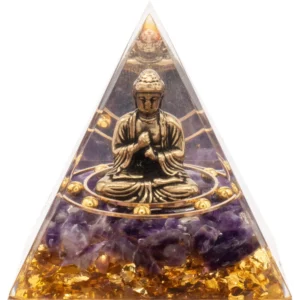 Pyramide Orgonite Améthyste et bouddha en cuivre