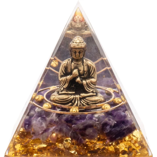 Pyramide Orgonite Améthyste et bouddha en cuivre