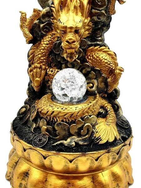 Fontaine à eau dragon doré- Résine - Esoterix - Objets bien-être