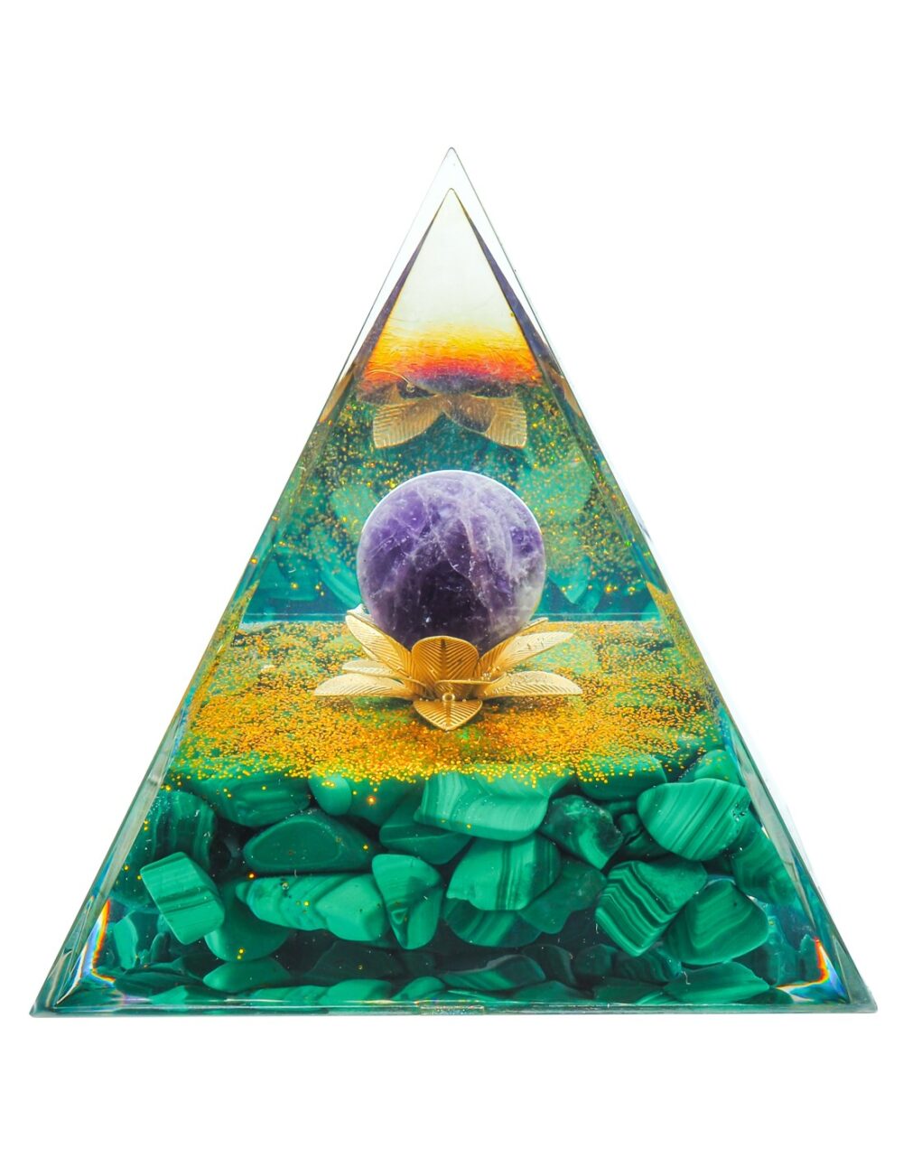 Pyramide Orgonite Améthyste et Malachite