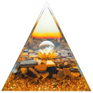Pyramide Orgonite oeil de tigre et Cristal de roche