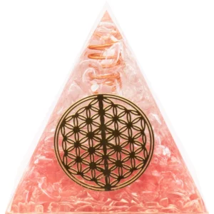 Pyramide Orgonite Quartz rose et fleur de vie en cuivre