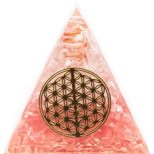 Pyramide Orgonite Quartz rose et fleur de vie en cuivre