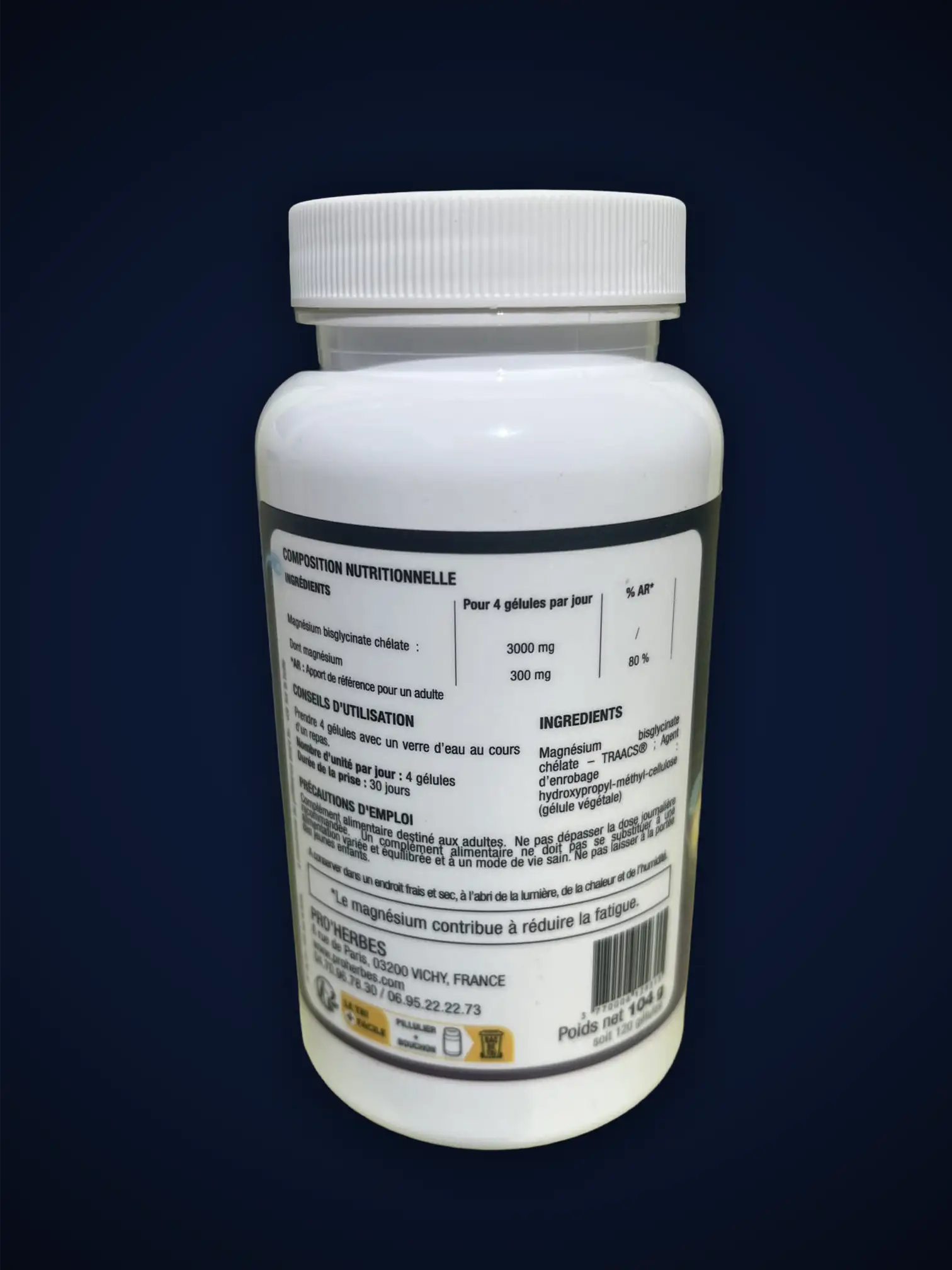 Magnésium Bisglycinate Chélaté Pro'Herbes — 120 gélules – Image 3