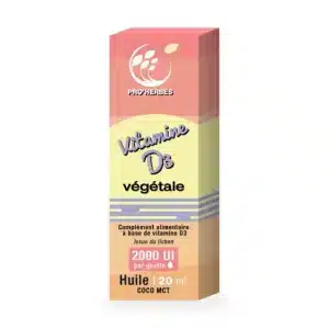 Vitamine D3 végétale Pro'herbes issue du lichen, huile de coco MCT 20 ml, 2000 UI par goutte